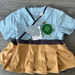 NWT Futafuta Turtle Patterned Blue and Tan Kids Pleated One Piece